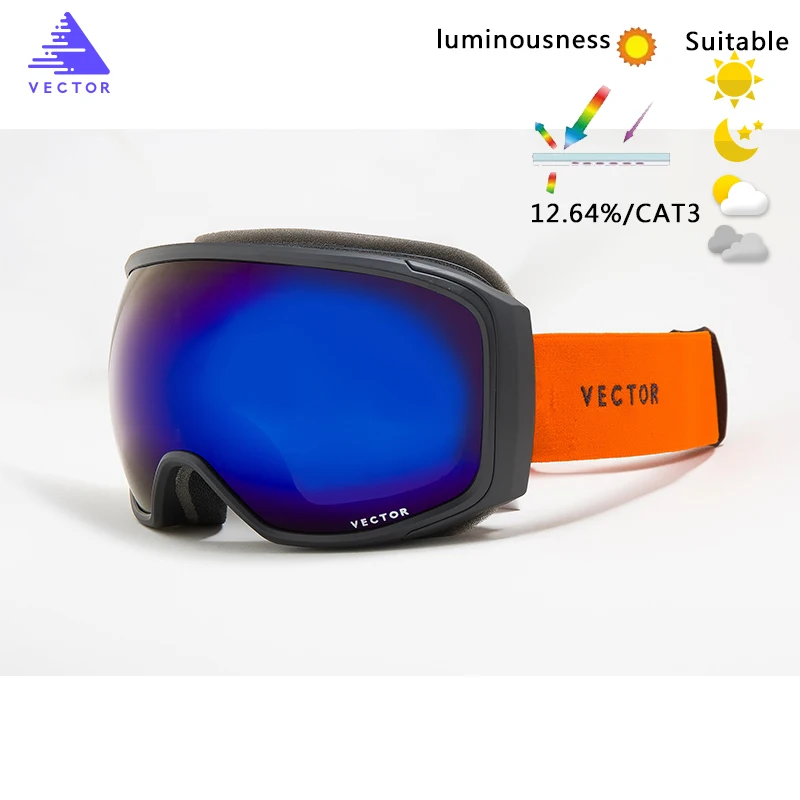 OTG лыжные очки, зимние спортивные очки для сноуборда, для мужчин и женщин, сферические лыжные очки, Противотуманные Солнцезащитные очки для улицы - Цвет: Blue Lens