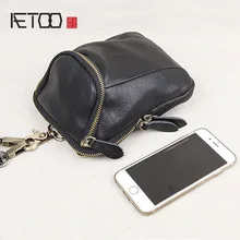 AETOO Original leather men's pockets multi-function belt mobile phone bag outdoor sports running mini leather small Messenger ba