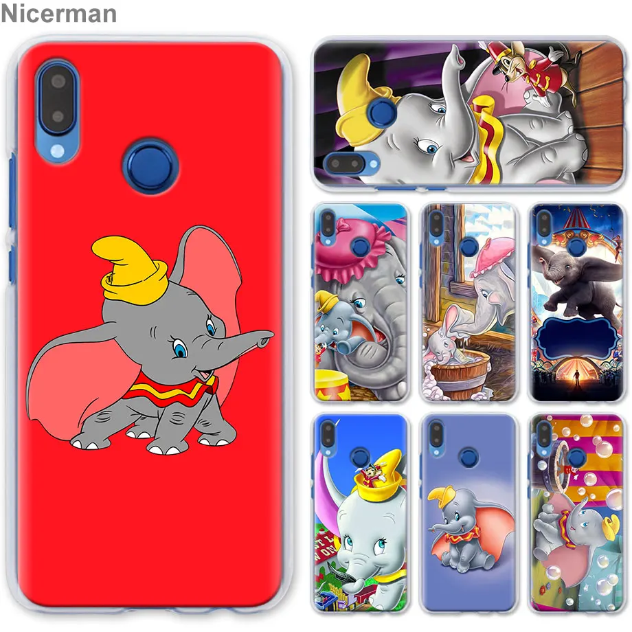 

Phone Case for Honor Y9 Y7 Y5 Y6 Y9 2019 Honor 10 20 Lite 8X 8A Play Clear Cover Cartoon cute Baby Dumbo Elephant Capa Coque