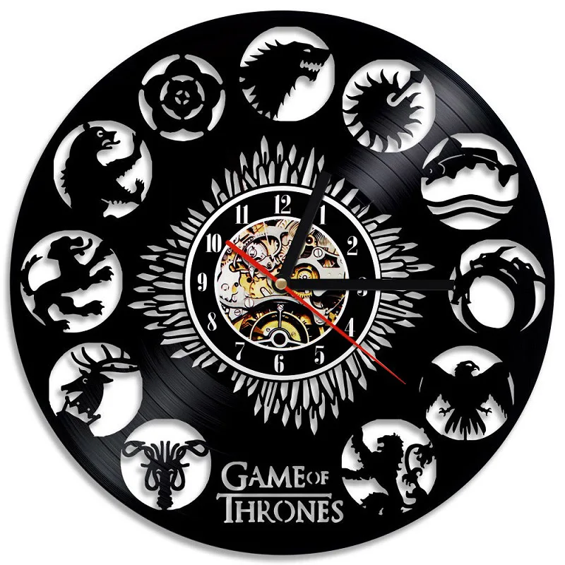 Billige Game of Thrones Vinyl Record Wanduhr Moderne Design 3D Dekoration Hängen Uhr Wand Kunst Wohnkultur 12 zoll