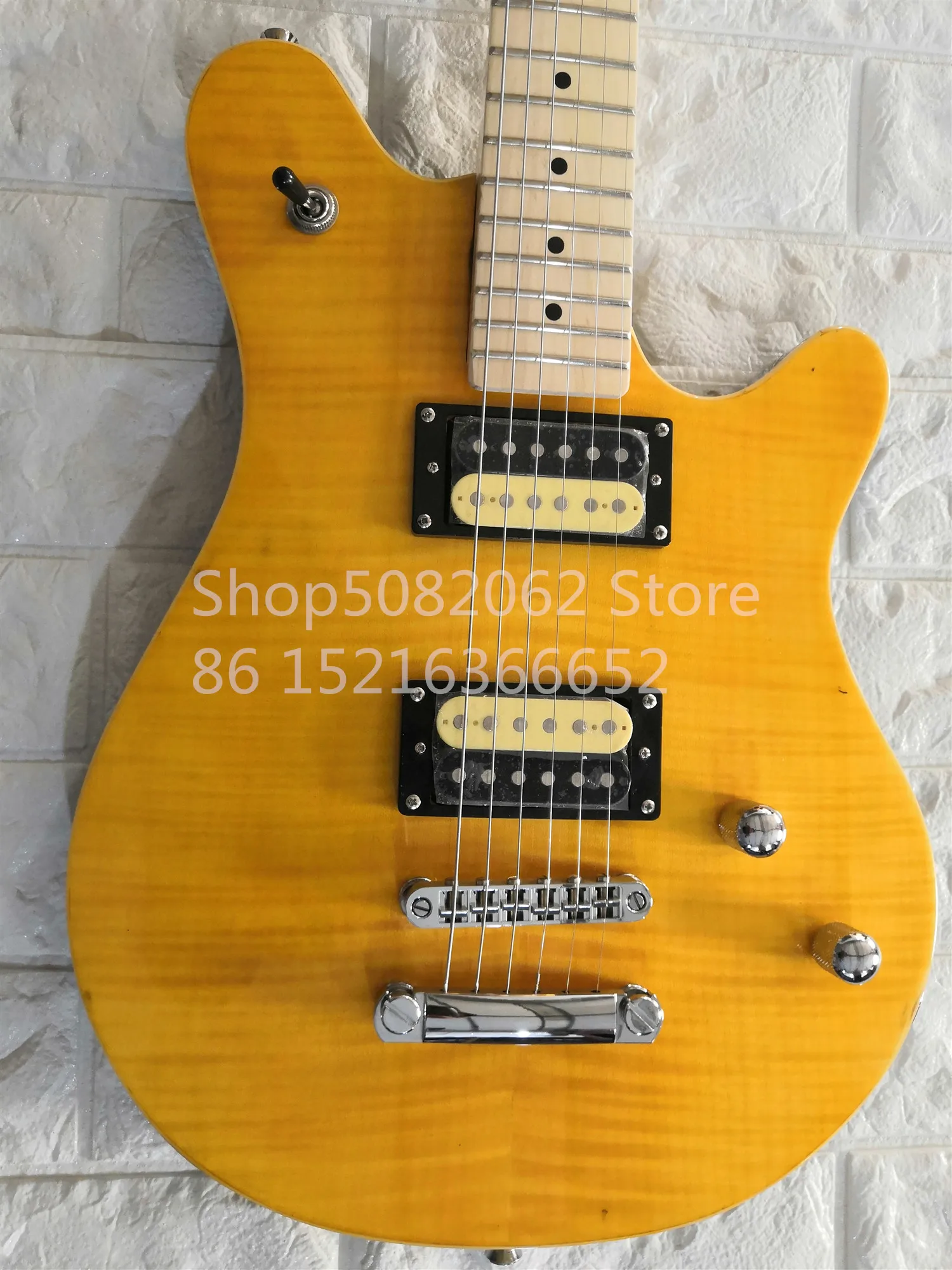 Top quality custom Yellow guitarra flame maple musicman guitar HH Pickups electric guitar,customized!M-2