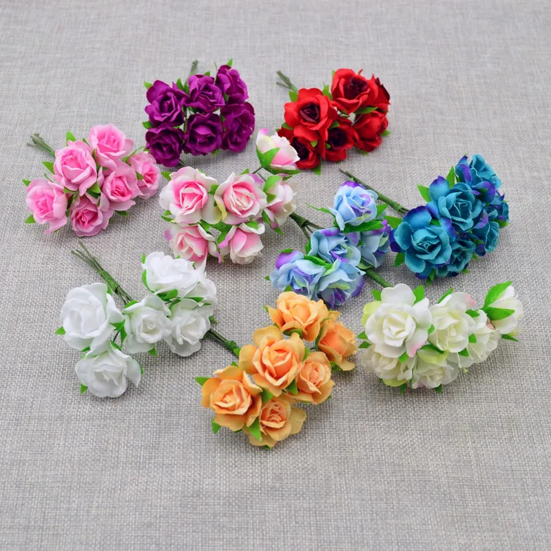 

6pcs Silk flower wedding car bridal bouquet roses Artificial flower for decoration Scrapbooking DIY wreaths craft Candy gift box