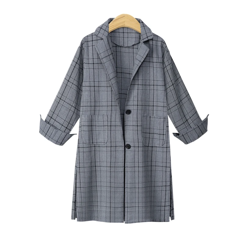 Mince Taille Longue Longues Large Automne Plaid Tranchée À Manteaux Conception Élégant Simple Porter Manches Printemps Classique Femmes zwSFq6gw