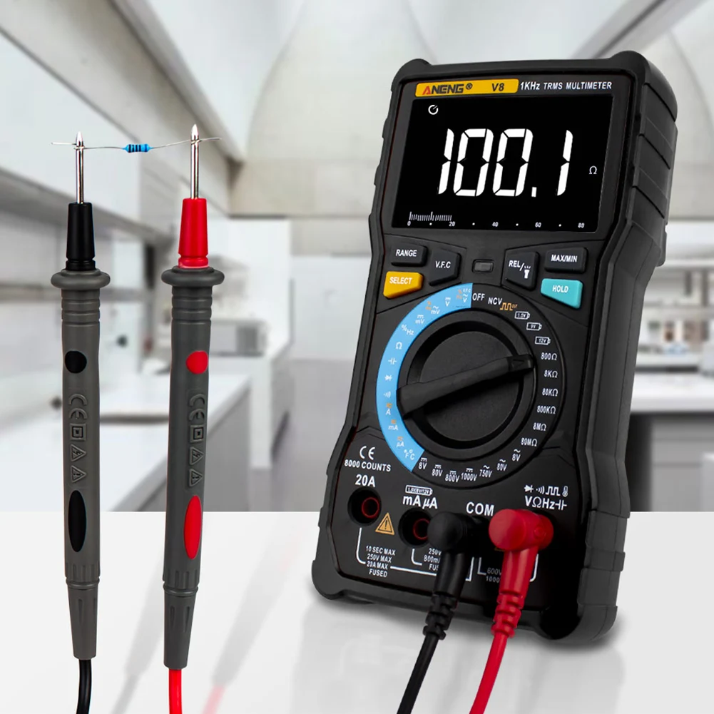 

V8 Digital Multimeter Auto Range 8000 Counts Display V.F.C Inverter Measurement Analog Bar Graph Wire Power Meter Tester