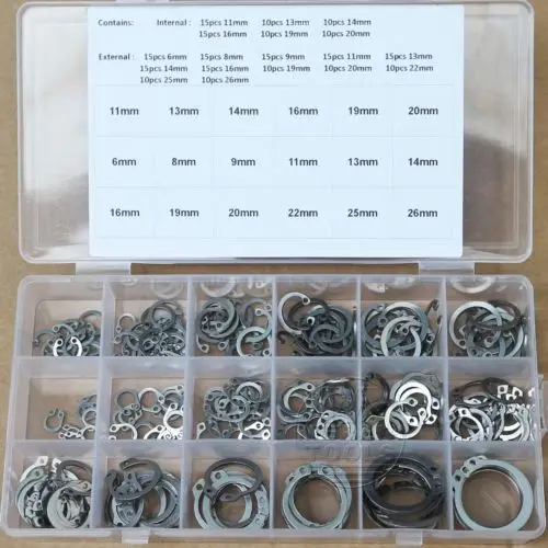 14mm Ring Circlip Set Stainless Steel Snap-Ring Hand Tools Circlip with Resealable Plastic Box 120pcs Snap Retaining 9mm 