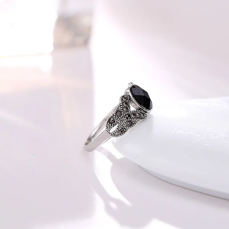 Дизайнерские Модные ювелирные изделия античные посеребренные винтажные черные Кристальные кольца для женщин Горячая Распродажа