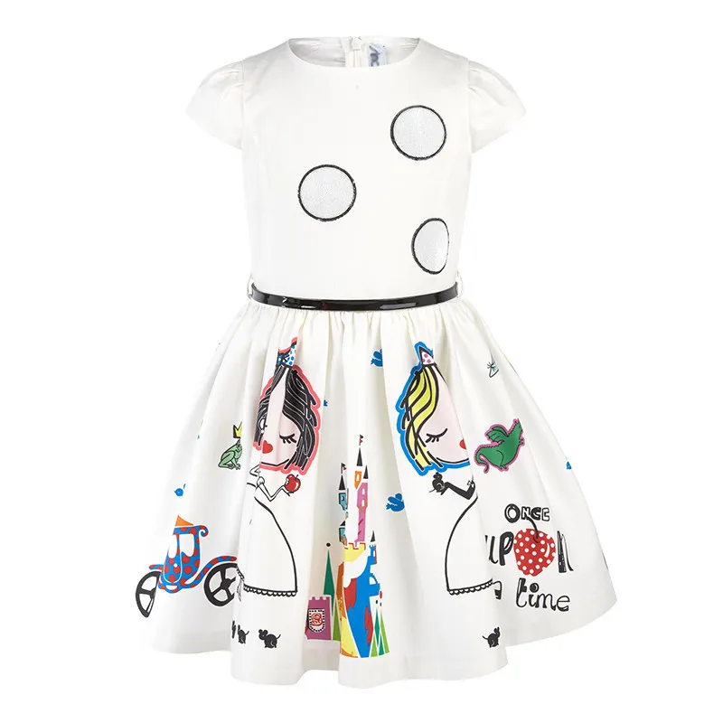 Летнее платье для девочек; детская одежда; коллекция года; Брендовое платье для маленьких девочек с поясом; robe Fille; платье принцессы с героями мультфильмов; одежда для детей