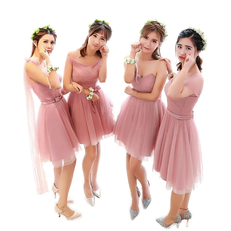 Новые темно-розовые короткие платья подружки невесты, короткие платья для девочек для свадебной вечеринки