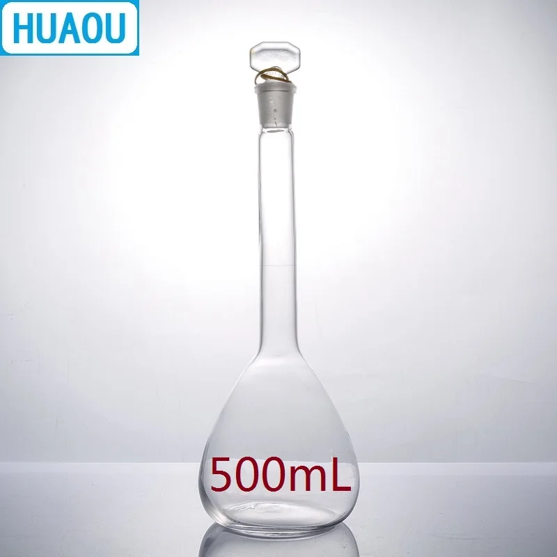 HUAOU 500mL Volumetric Flask Class A Neutral Glass with one Graduation Mark and Glass Stopper Laboratory Chemistry Equipment