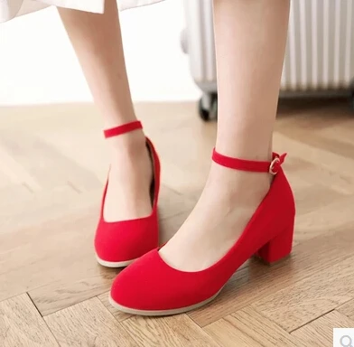 Г., новые туфли на высоком толстом каблуке 5 см матовые красные свадебные туфли с круглым носком и пряжкой черные туфли для выступлений