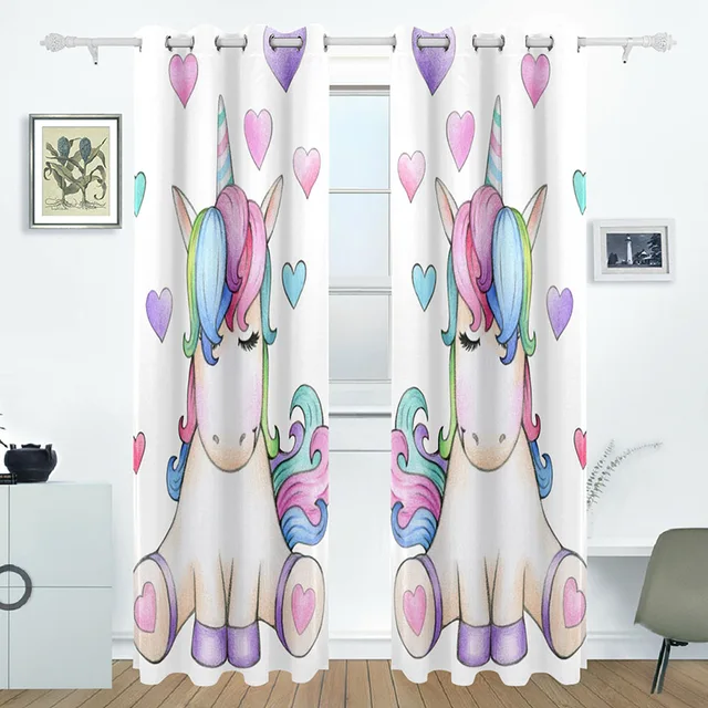 Unicorn Curtains For Living Room Bedroom Colorful Blackout Curtain