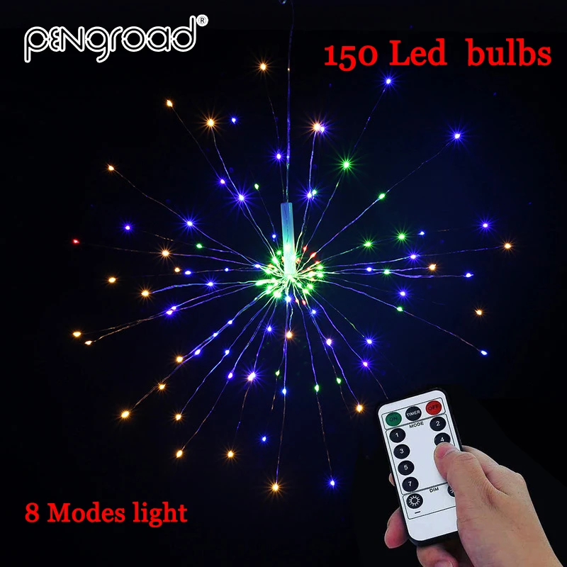 

150 LED Firework Shape Festoon String Lights 8 Modes Remote Control Outdoor Decoration Light Christmas New Year Fairy Light SL50