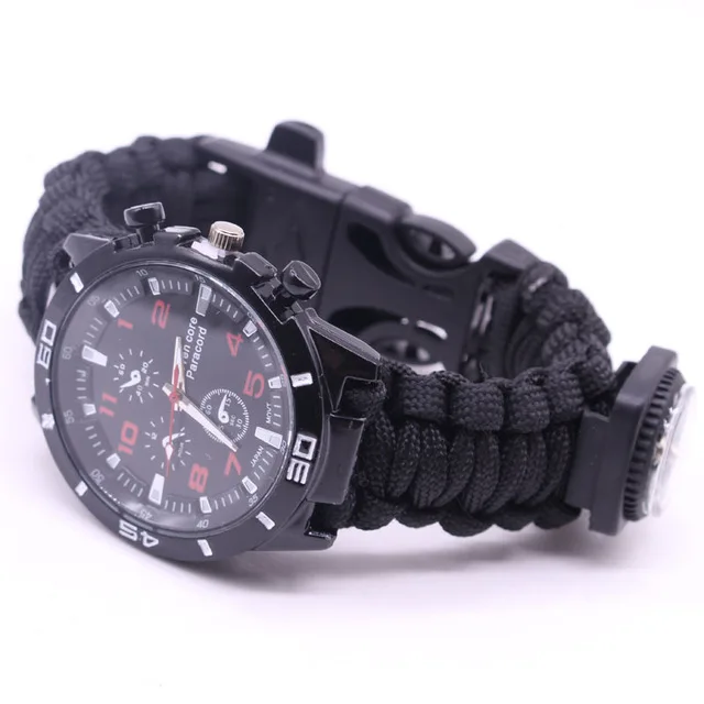 EDC Tactical Camouflage Outdoor survival watch bracelet compass Rescue Rope paracord Camping equipment multi Tools (1)