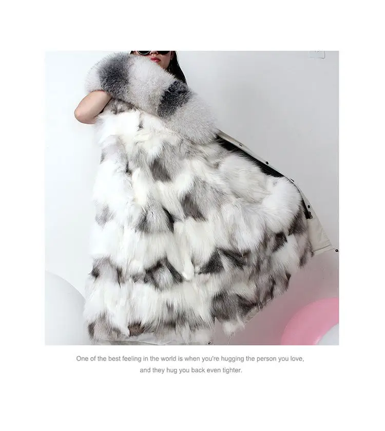 New Fashion Winter Women Real Fox Fur Coat Outerwear Female Naturel Fox Fur Collar Hooded Warm Thicken Jacket Plus Size H12