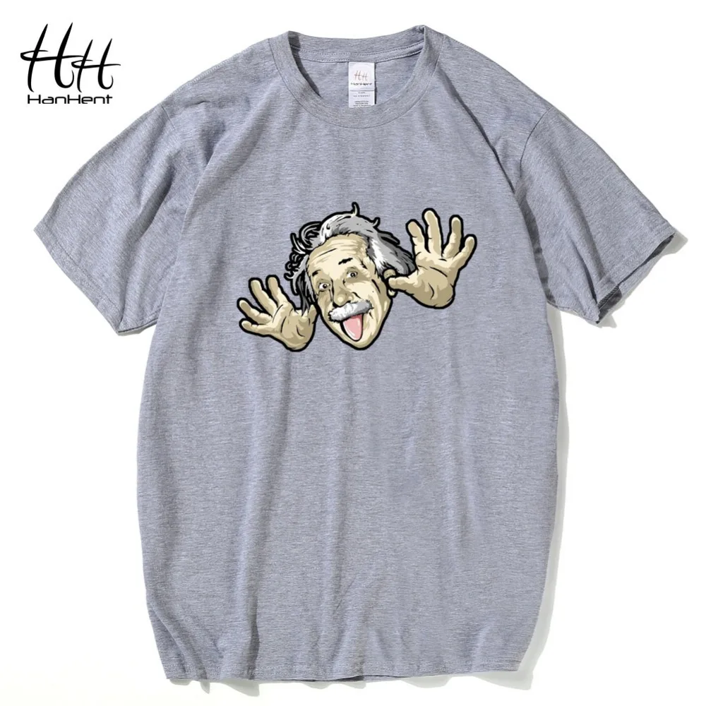 

HanHent comical put his tongue out tshirt men summer funny albert einstein cotton tshirt fitness top the big bang theory t-shirt