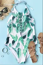 New Women Sexy Bikini Set Push Up Halter Backless Leaf Print