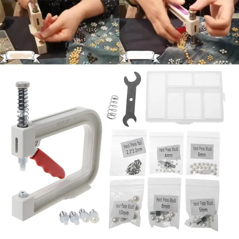 

1 Set Manual Beading Machine Clothes Cap Pearl Bead Rivet Craft For DIY Repair Lace Knit Hat Hair Tools