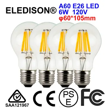 

A60 LED Bulb 120V 6W E26 Filament Bulb LED Warm White 2200K Restaurant Hotel Mood Dining Room Bedroom Light Bulbs