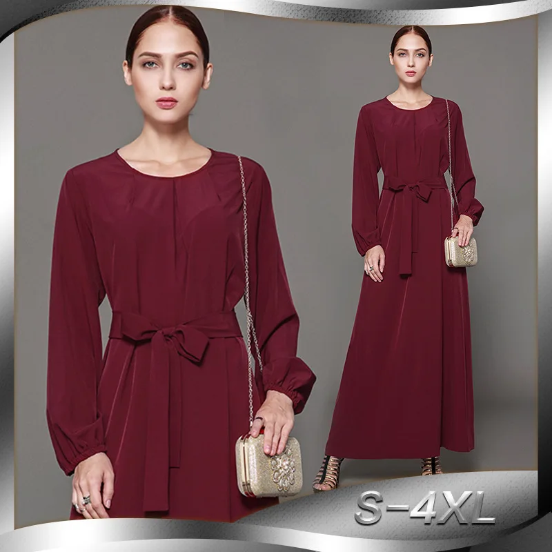 

New Women Muslim Dress Elegant Clube Party Dubai Turkish Robe Plus Size 4XL Wine Red Fashion Islamic Dress for Women