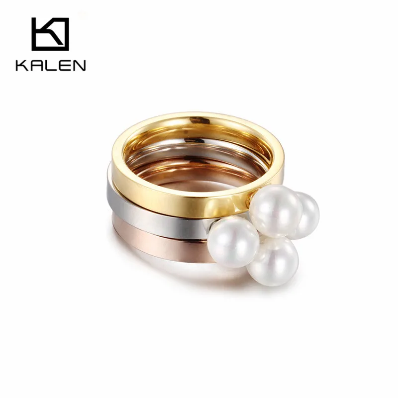 kalen tri color women rings plastic pearl stainless steel gold rose gold silver color engagement rings bands girls party gift - Plastic Wedding Rings kalen tri color women rings plastic pearl stainless steel gold rose gold silver color engagement rings bands girls party gift - Plastic Wedding Rings