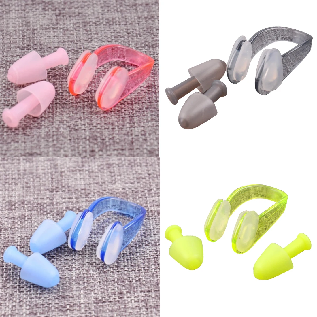 

Hot New Soft Silicone Swimming 2 Ear Plugs Earplugs EarPlugs + Nose Clips Gear Set Swimming Pool Accessories Water Sports