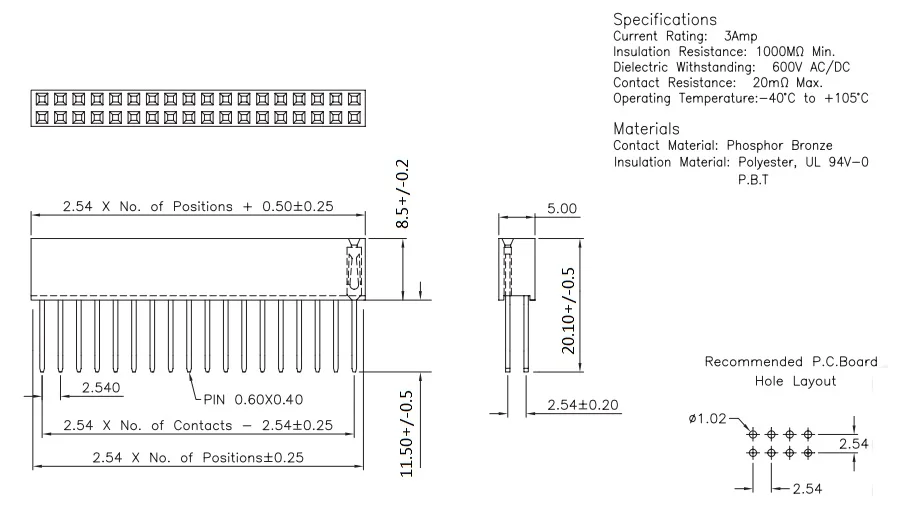 50 шт. 2,54 мм 0,10" шаг 2x4 Pin 8 Положение 2 ряда PCB гнездовой разъем через отверстие прямой DIP PC104 контактный разъем