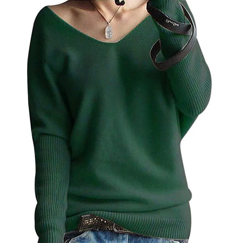 New Fashion Women Autumn Winter Batwing Sleeve Solid Knitted Casual Daily Sweater Brief Pullover Tops Blouse #4F09 (9)