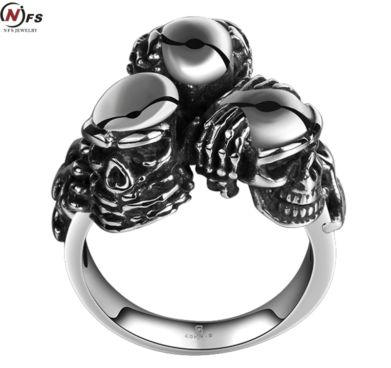 nfs personality 3 skull heads titanium steel ring for jewelry unique retro nfs personality 3 skull heads titanium steel ring for jewelry unique retro