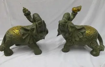 

Tibet Folk Feng shui Bronze Gild Luck Money wealth Elephant pair statue