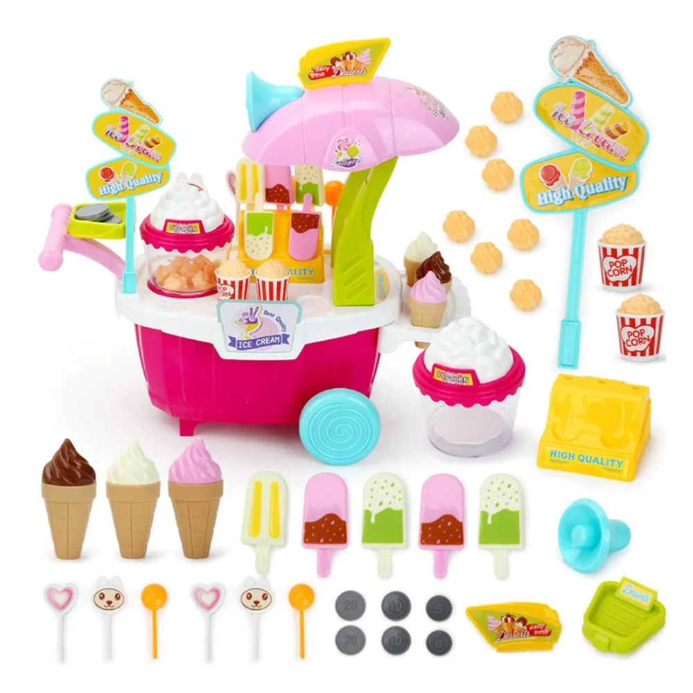 1 set of children's simulation kitchen cutlery set popcorn dessert trolley educational toys set