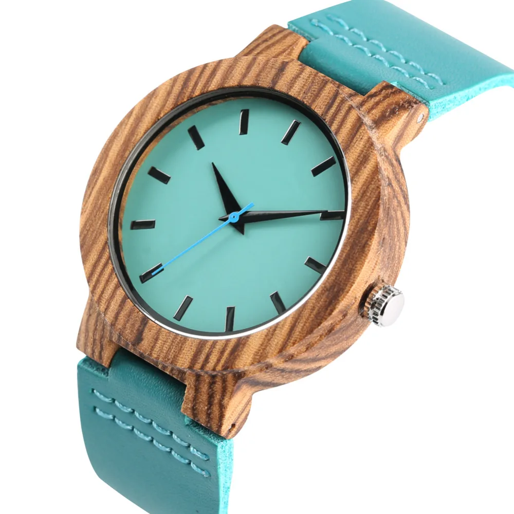 Wood Face Watch With Leather Band Jual Blue Wood Watch Leather Band Natural Wooden Watches For Girlfriend Mum Dad Son Daughter Font Carving Wood Wristwatch Red Datura | JD.ID