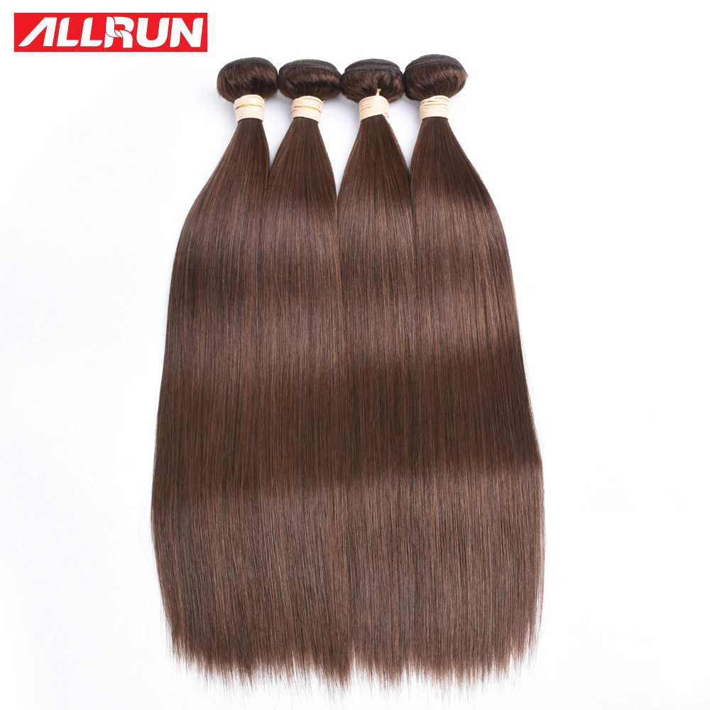 Allrun перуанский натуральные волосы Связки с закрытием 3/4 шт прямые волосы Bunbles с закрытием кружева не Реми 4# часть