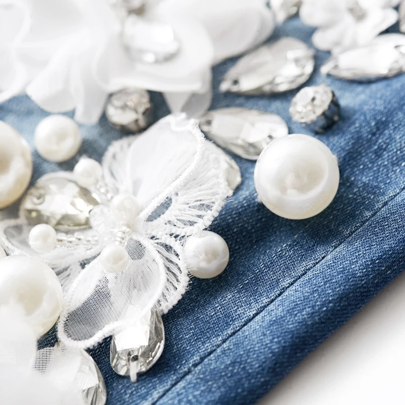 Los Mujer Mujeres Moda Con Rebordear La 2018 Pantalones De Blanco Stretch Nuevas Flor Casuales Denim 8IqUT4Tx