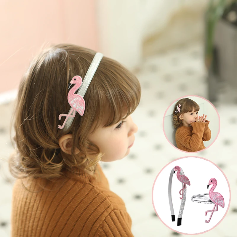 

Kids Girls Hairband Flamingos Embroidery Hairpins Girls Headwear Children Hair Accessory Handmade Birthday Party Headdress