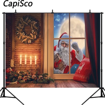 

Capisco Winter Christmas Window Santa Claus Baby Party Photography Background Customized Photographic Backdrops For Photo Studio