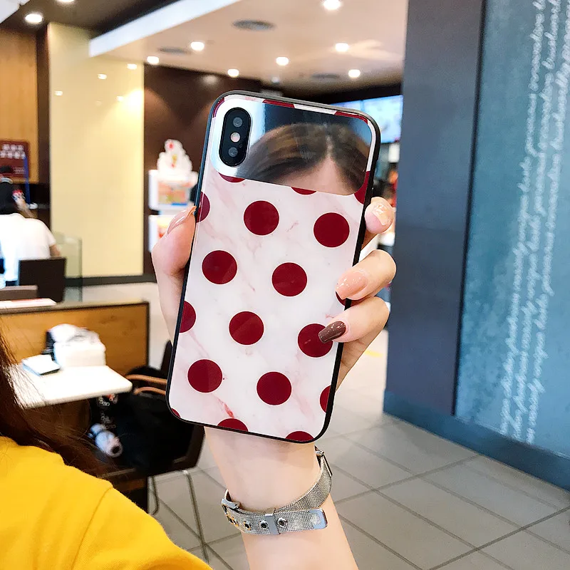 PEIPENG For iPhone 7 7Plus 6 6S 6Plus 8 8Plus X XR XS Max TPU  Luxury fashion retro Wave point mirror Anti-fall Phone case06
