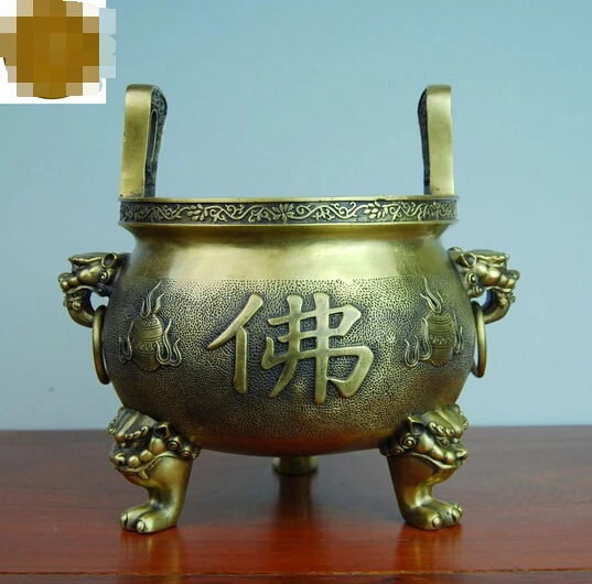 

B0601 518Crafts Bronze copper incense burner incense stove furnace buddha with small incense burner supplies statue