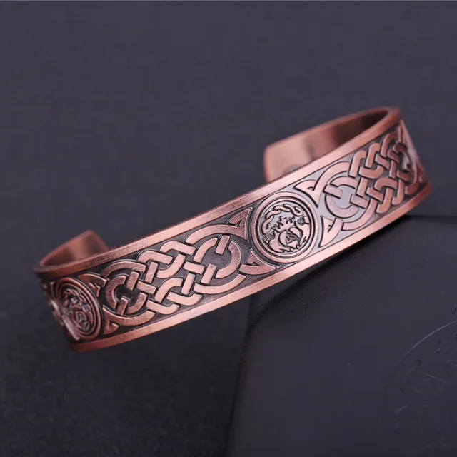 Magnetic therapy health care wicca knot antique copper bracelet cuff bangles