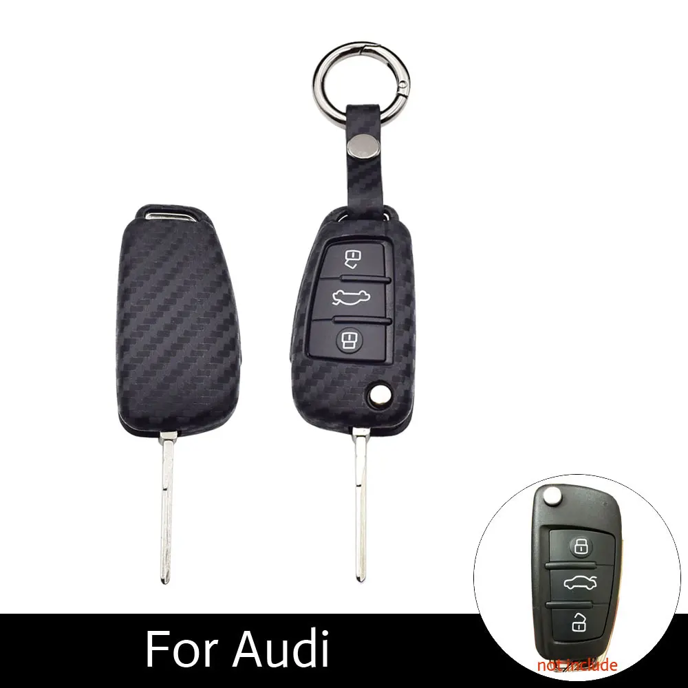

ATOBABI Carbon Fiber Pattern Silicone Flip Car Key Case Keychain for Audi A1 S1 A3 S3 A4 A6 Q3 Q7 TT S3 S6 Q3 Remote Fobs Cover