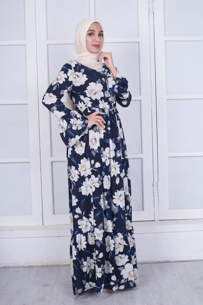 

Abayas For Women Islamic Clothing Long Sleeve Flower Print Maxi Muslim Dress Bangladesh Kaftan Dubai Turkey Dresses Robe Gown
