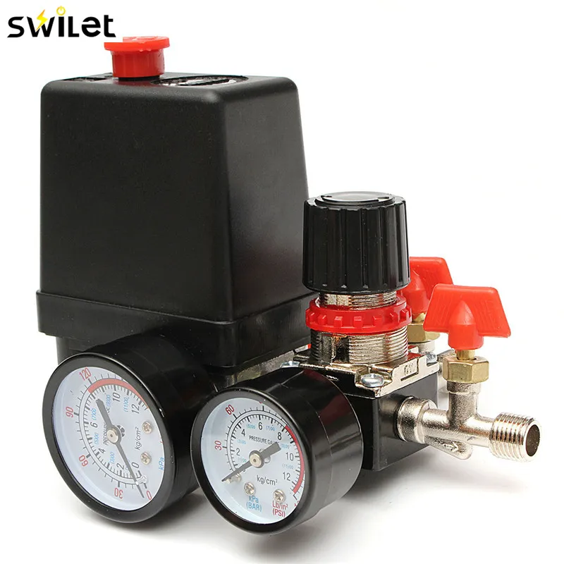 30 120PSI Air Compressor Pressure Valve Switch Manifold Relief Regulator Gauges 240V 20A