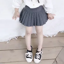 Милая трикотажная плиссированная юбка в Корейском стиле для девочек 1-5 лет, универсальная повседневная юбка для маленьких девочек