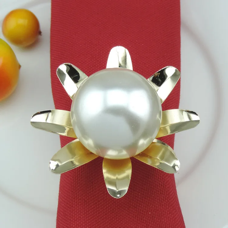

5PCS metal napkin buckle pearl flower napkin ring mat towel circle home model room decoration