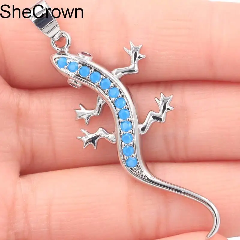 

New Arrival Lizard Shape Blue Turquoise SheCrown Engagement Silver Pendant 54x19mm