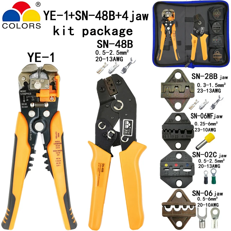 

Kit stripping cutting wire pliers Y1 suit tools SN-48B 0.5-2.5mm2 pliers 4jaw for plug/tube/insulation terminal tools