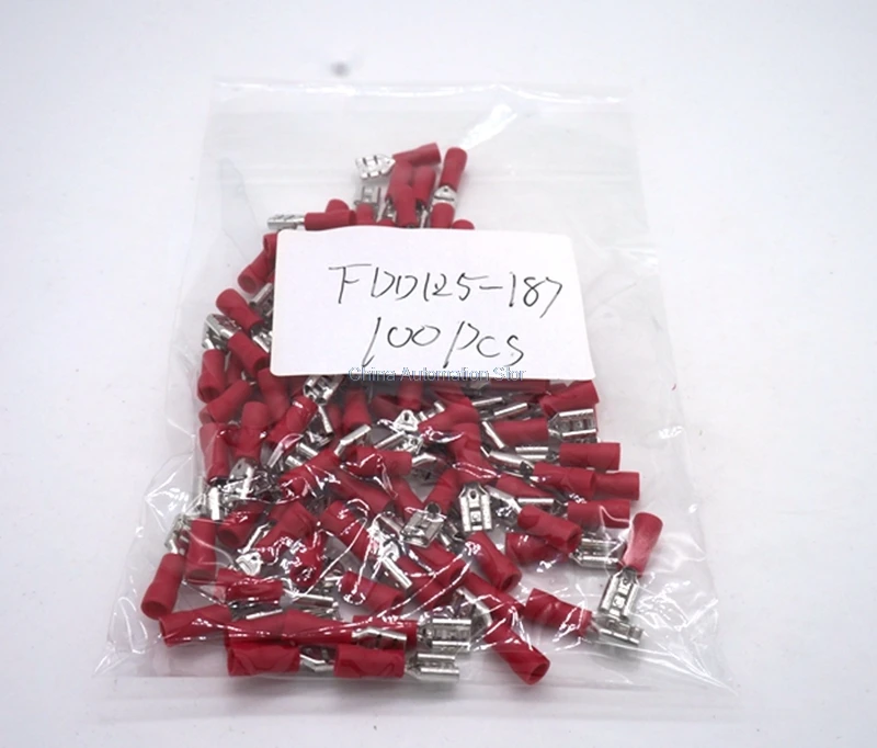 

100pcs/lot 4.8 plug Blue Female Quick Disconnect Cable Wire Splice Insulation Terminal Connector 22-16AWG 0.5-1.5mm2 FDD1.25-187