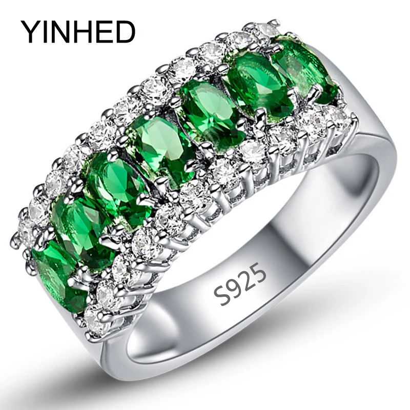 Женское Обручальное Кольцо YINHED ZR158 из серебра 925 пробы с зеленым цирконием|engagement