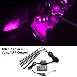 4 шт автомобилей RGB Светодиодные ленты фары автомобиля укладки APP/голос/удаленного Управление Декоративные Атмосфера лампы салона Свет
