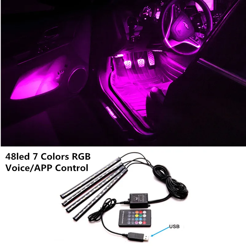 

4Pc Car RGB LED Strip Lights Car Styling APP/Voice/Remote Control Decorative Atmosphere Lamps Car Interior Light Accessories