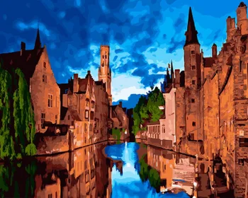 

Frameless oil painting by numbers paint by number for home decor oil picture painting 5065 rivertown